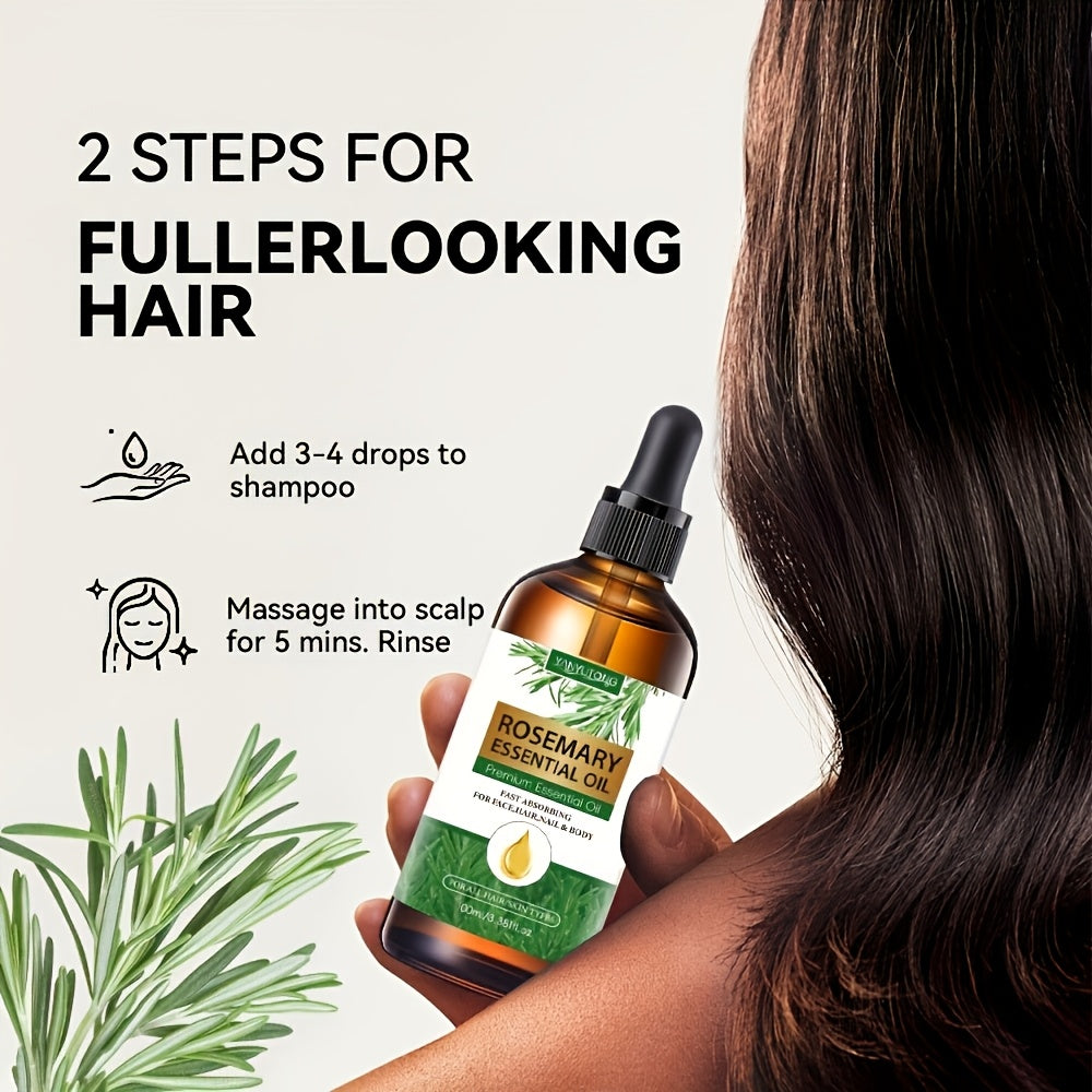 1pc 3.38oz Rosemary Essential Oil + 1.01oz Rosemary Essential Oil - Plant Extracts, Suitable for All Light Beige Types Moisturizing, Heat Protection, No Rinse, Moisturize Hair, Improve Dry and Irritable Scalp, DIY, Diffuser,,
